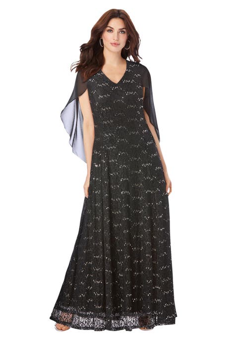 Plus-Size Allover Lace Gown with Capelet (Plus)