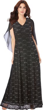 Roaman's Plus-Size Allover Lace Gown With Capelet