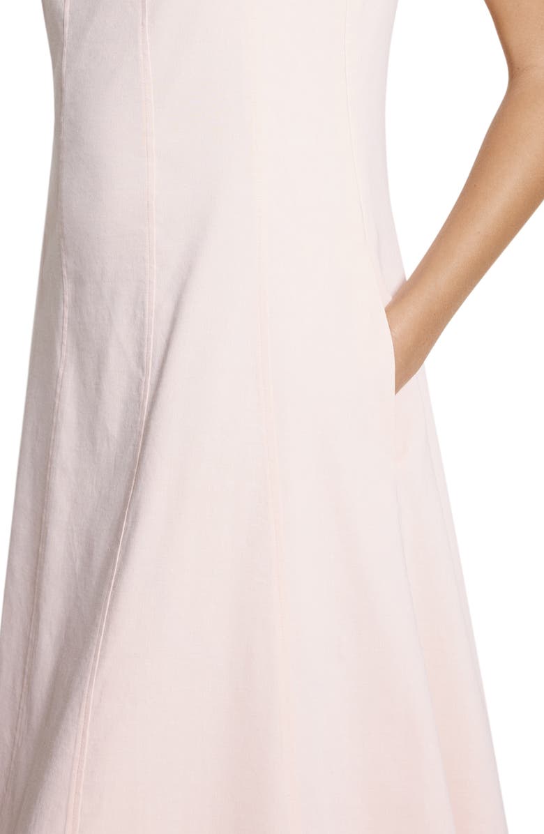 Theory Square Neck Stretch Linen Blend Midi Dress, Alternate, color, Warm Pink - Xke