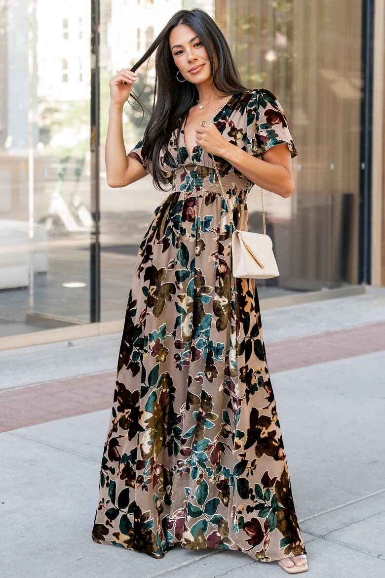 Valen Maxi Dress, Alternate, color, Champagne Multi