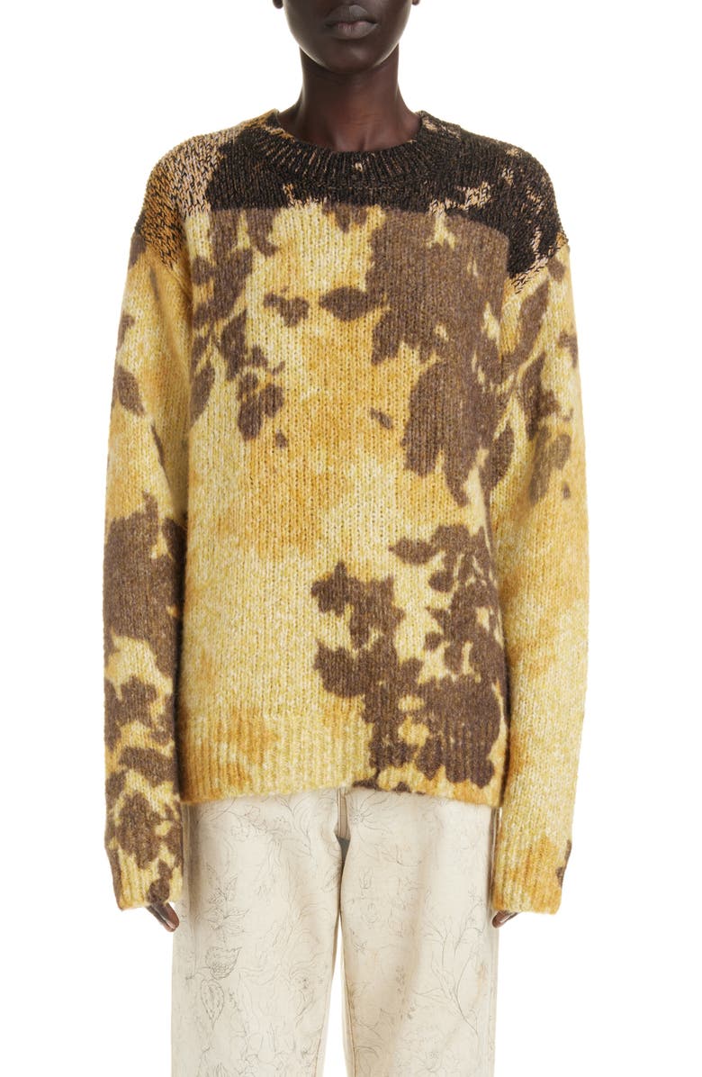 Dries Van Noten Mixed Print Alpaca Blend Sweater, Main, color, Yellow 202