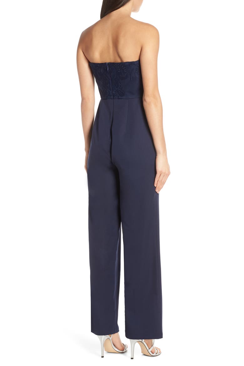 Naomi Embroidered Bodice Strapless Jumpsuit, Alternate, color, NAVY