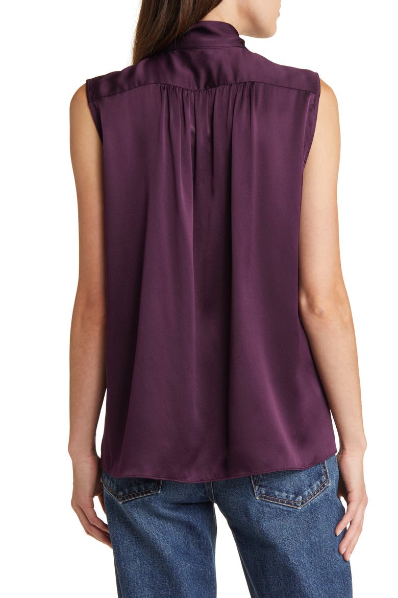 Femme Tie Neck Silk Blouse, Alternate, color, PLUM