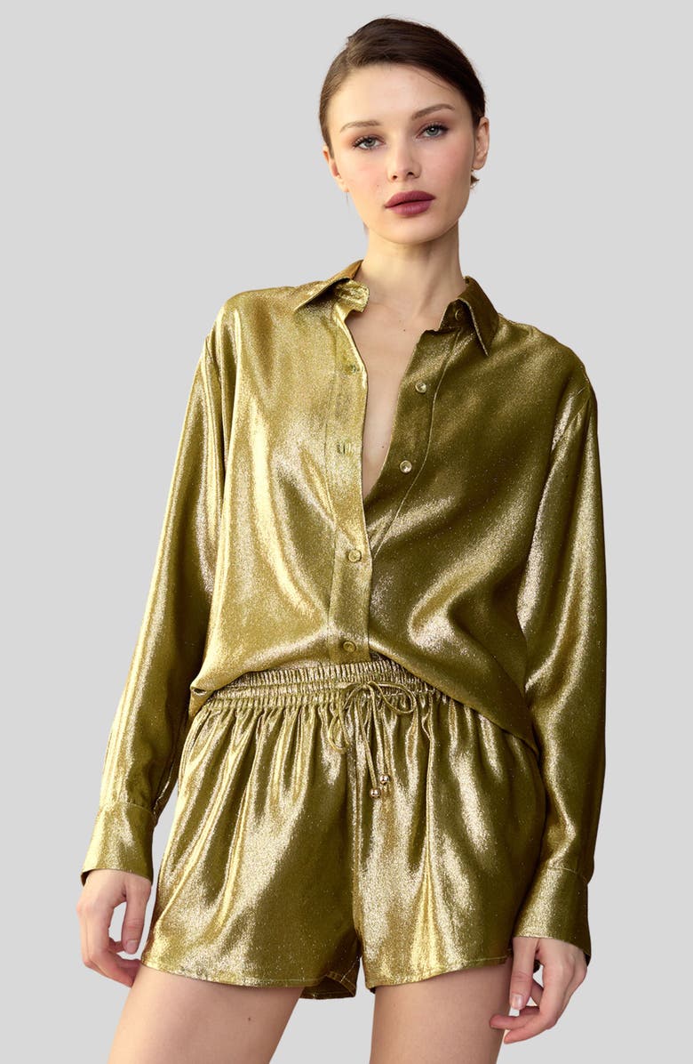 Cynthia Rowley Liquid Gold Lamé Shorts, Main, color,