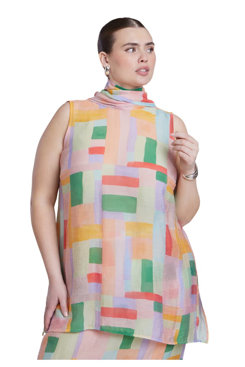 Sheer Neck Tie Tunic, Main, color, PAINTED GLASS