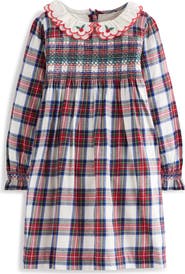 Mini Boden Kids' Plaid Smocked Bodice Long Sleeve Cotton Dress