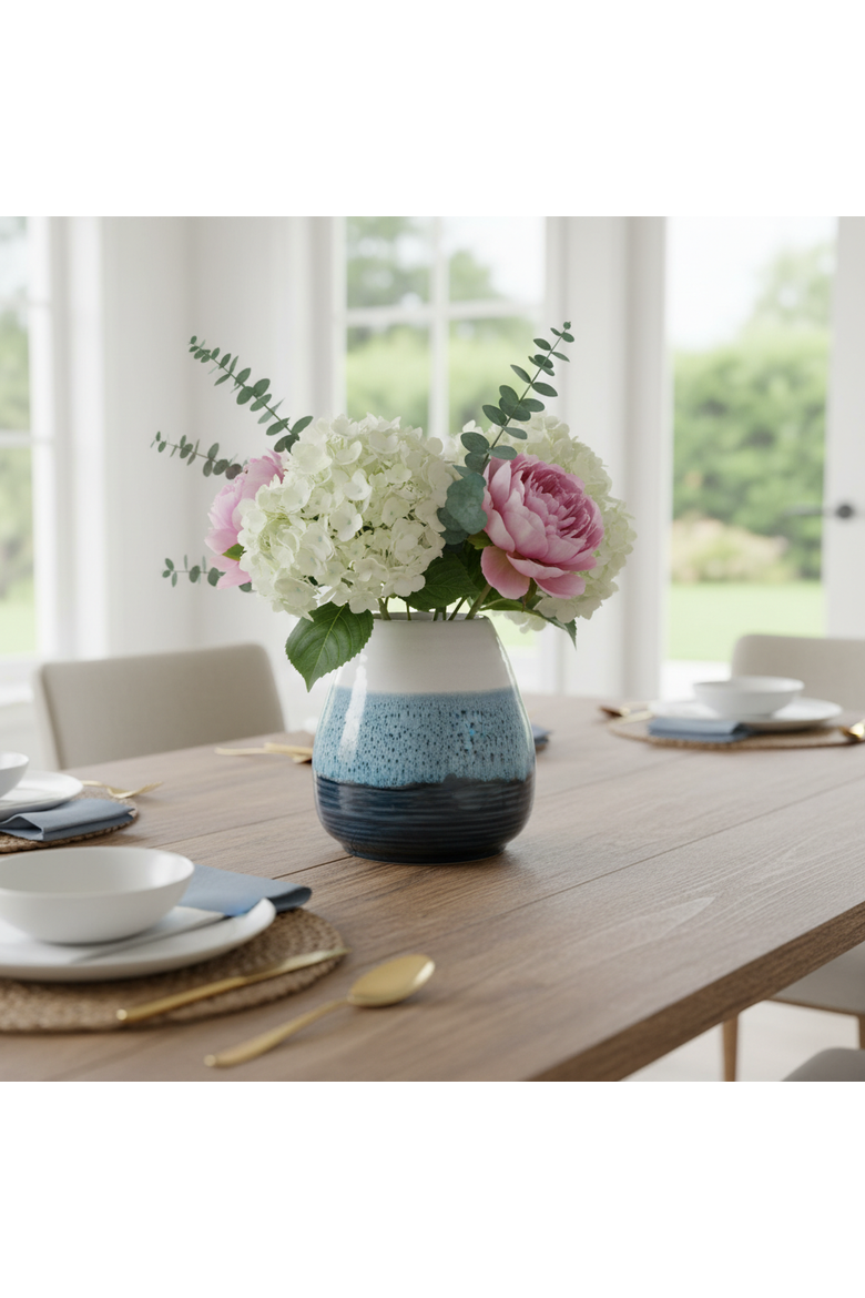White Blue Small Reactive Glaze Decorative Vase, Alternate, color, White