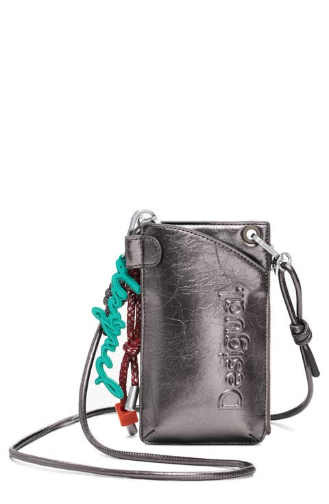 Metallic Faux Leather Crossbody Wallet