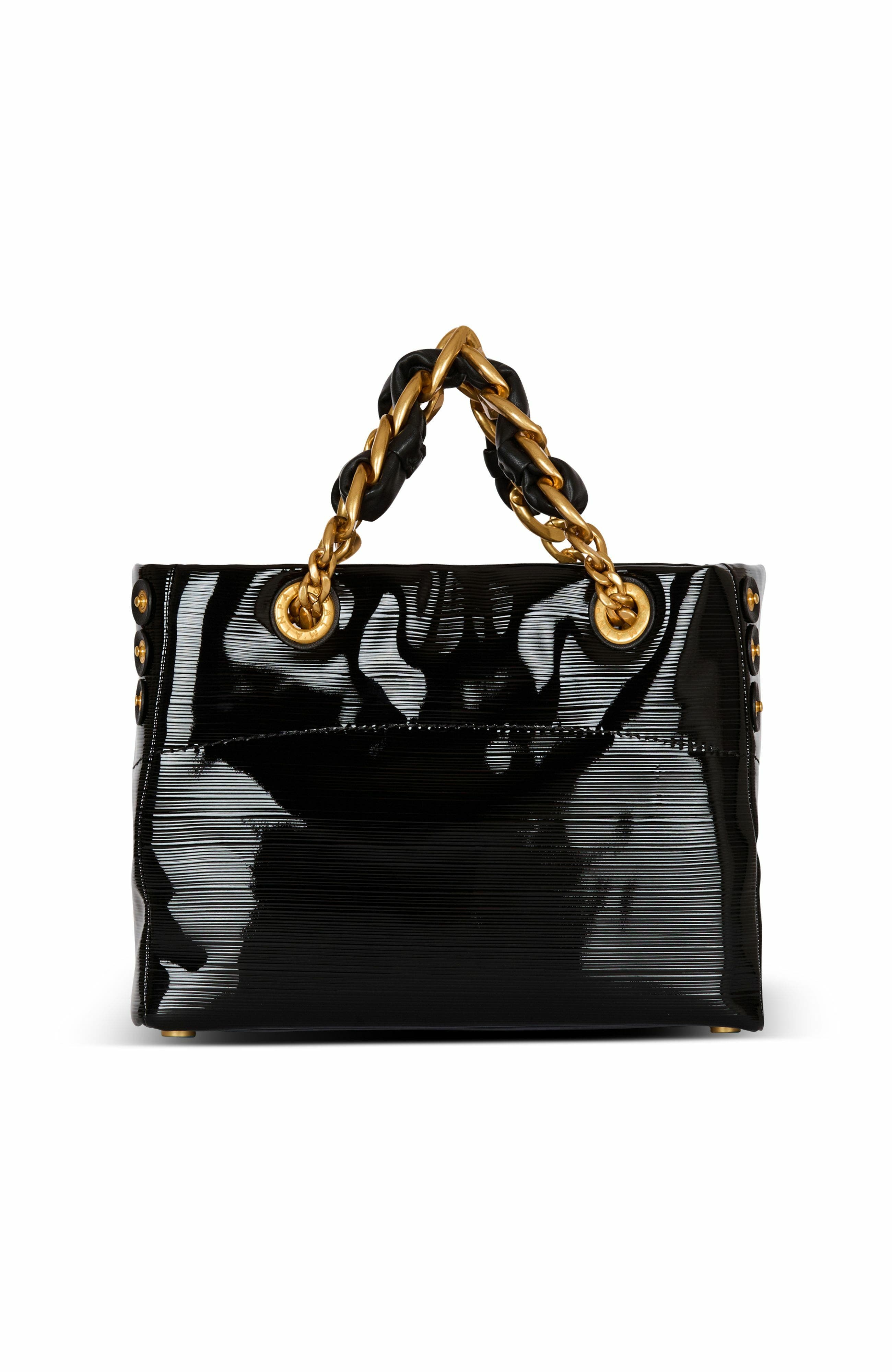 Balmain Small 1945 Soft Tote Bag In Striped Patent Leather, Alternate, color, 