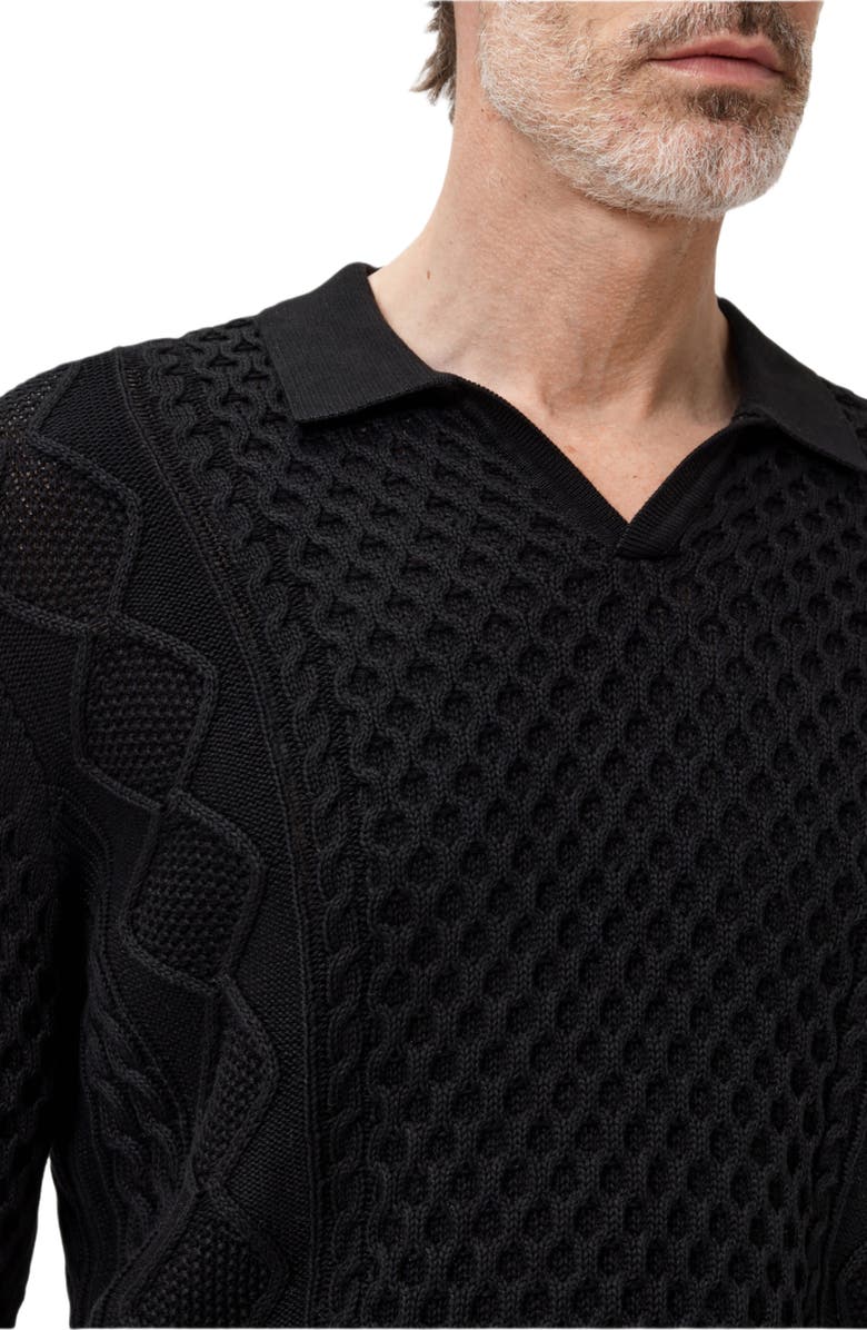 John Varvatos Haynes Organic Cotton Johnny Collar Sweater, Alternate, color, Black