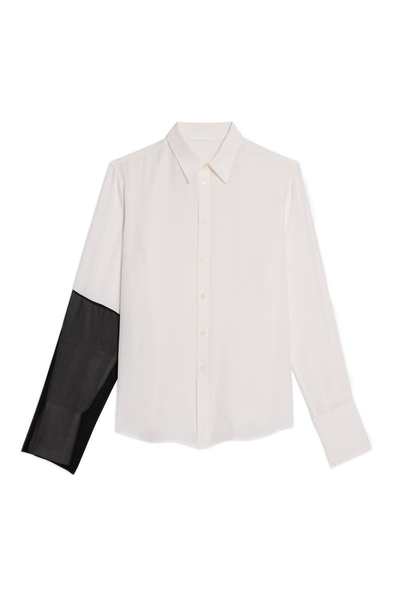 Relaxed Silk Button-Up Shirt, Alternate, color, WHITE/BLACK