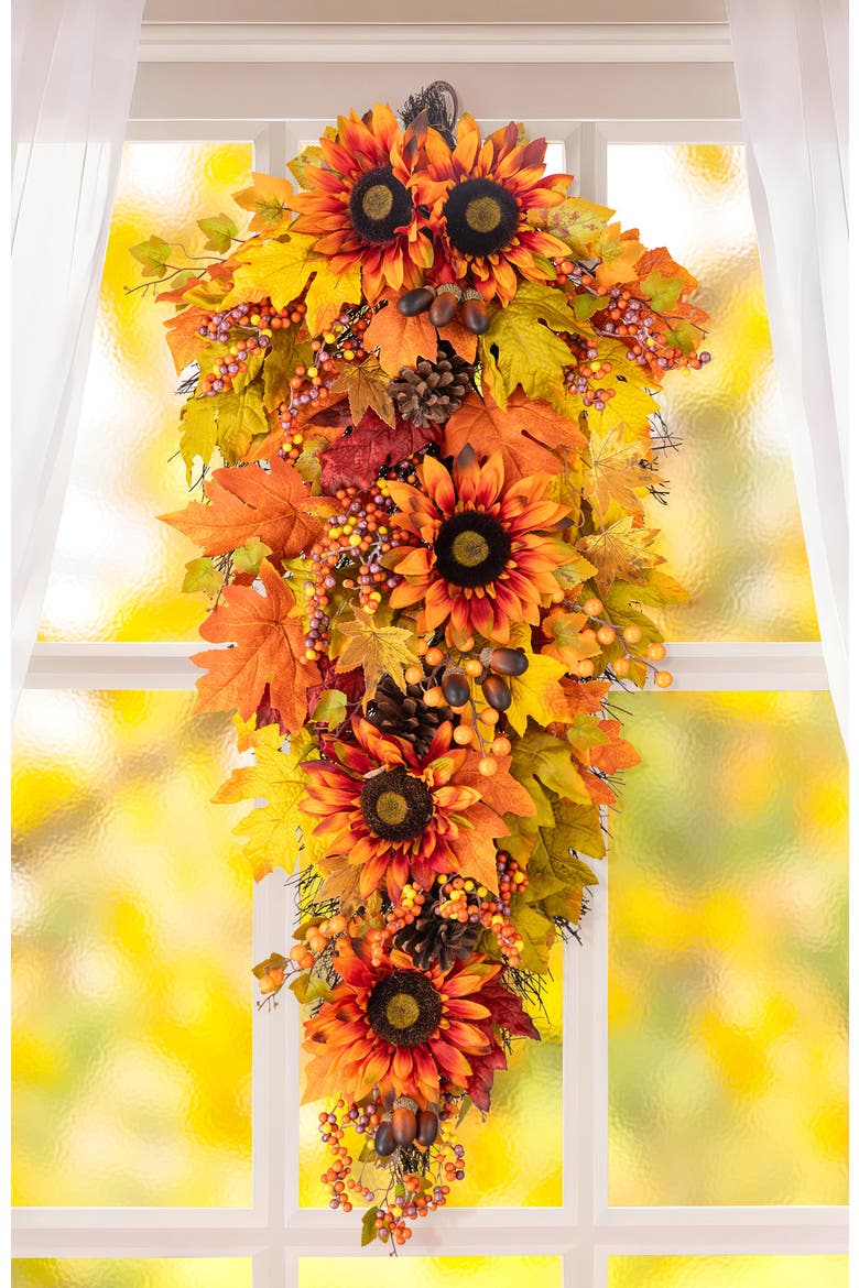 38"H Fall Oversized Sunflower Teardrop, Alternate, color, Orange