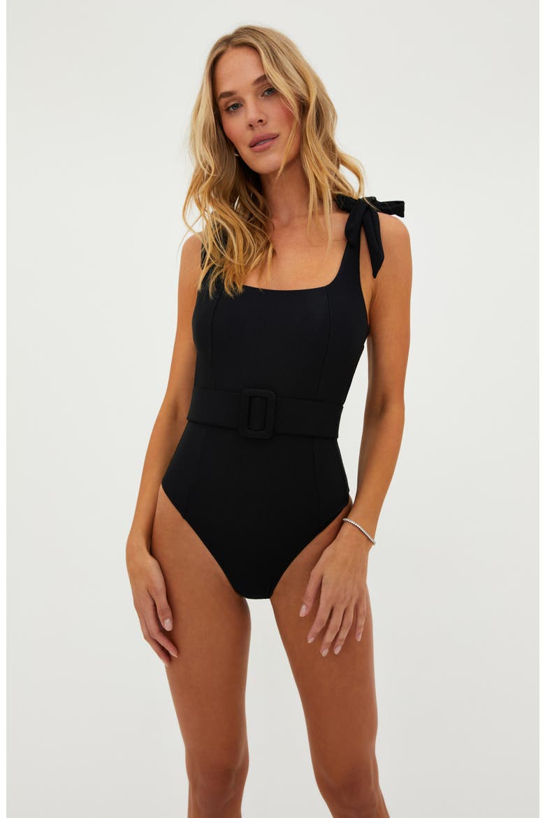 Sydney Belted One-Piece Swimsuit, Alternate, color, BLACK