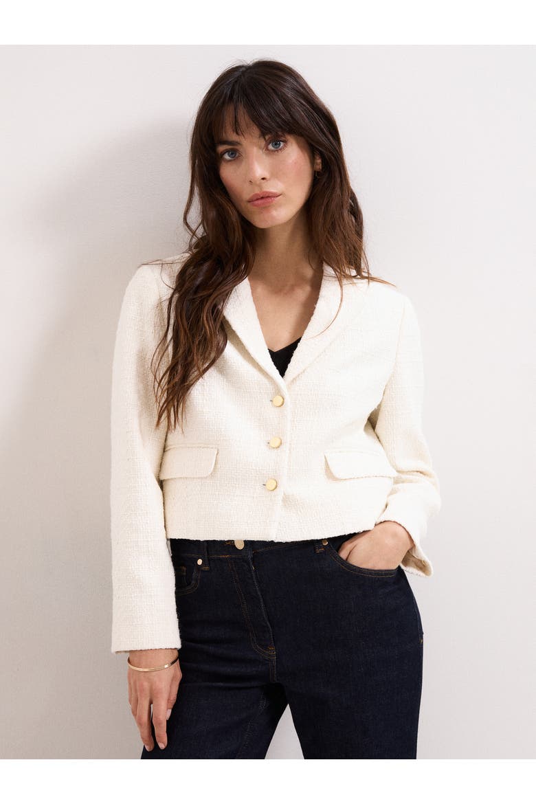 Adria Cropped Textured Jacket Blazer, Alternate, color, Ivory