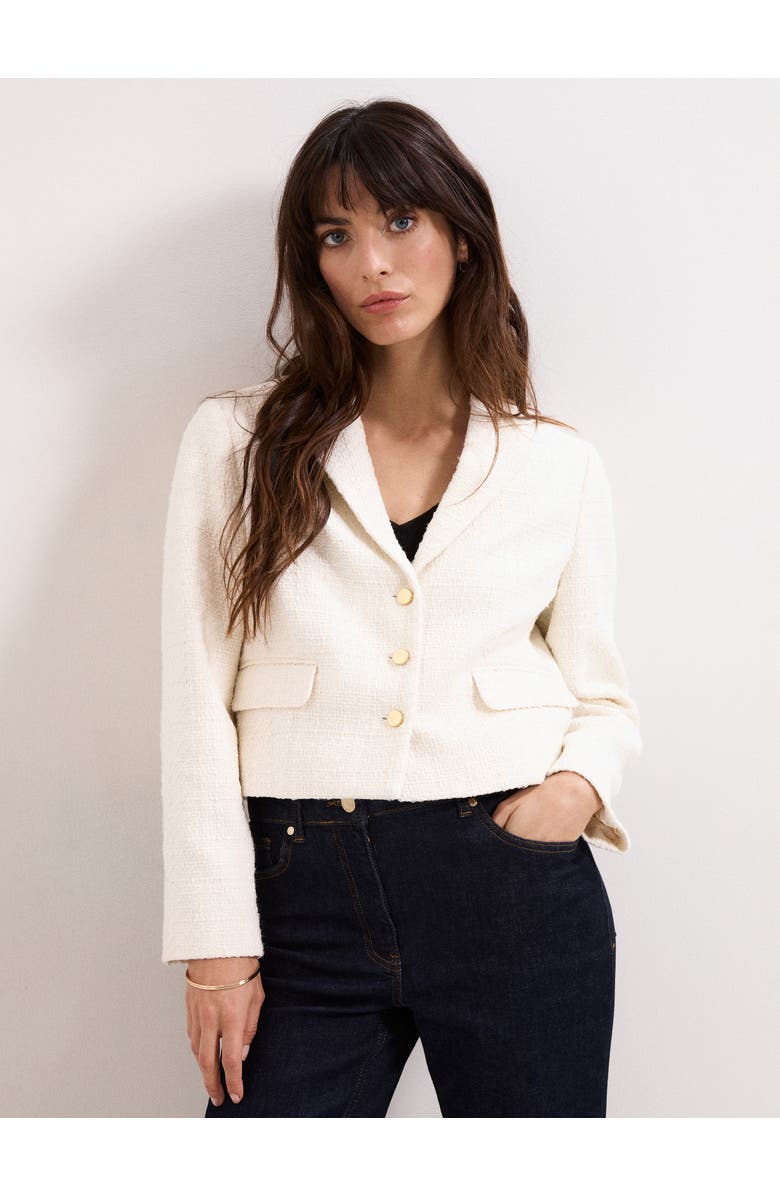 Phase Eight Adria Cropped Textured Jacket Blazer, Alternate, color, Ivory