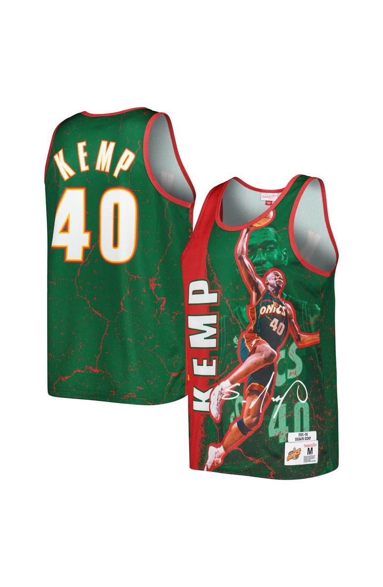 Mitchell & Ness Men's Mitchell & Ness Shawn Kemp Green Seattle SuperSonics 1995-96 Hardwood Classics Player Burst Tank Top, Main, color, 