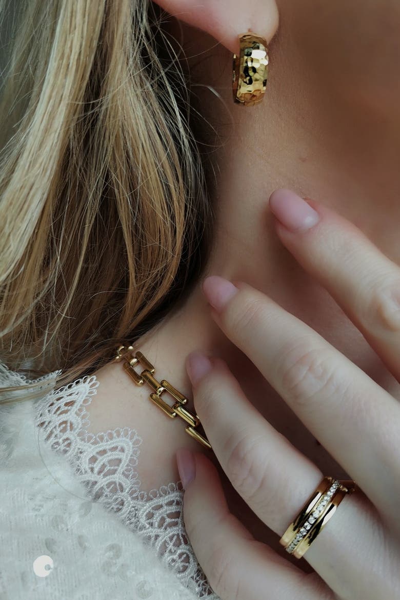 Hammered Small Hoops, Alternate, color, Gold