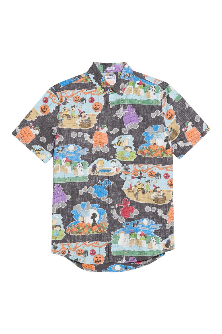 Great Pumpkin Charlie Brown Button Front Shirt, Main, color, CHARCOAL