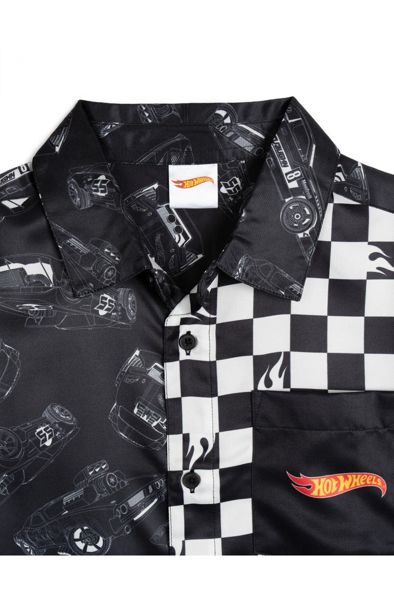 Hot Wheels Boys' Racing Button Down Shirt, Alternate, color, Black Checkerboard