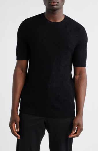 Emporio Armani Short Sleeve Textured Wool Crewneck Sweater