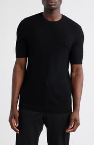 Emporio Armani Short Sleeve Textured Wool Crewneck Sweater