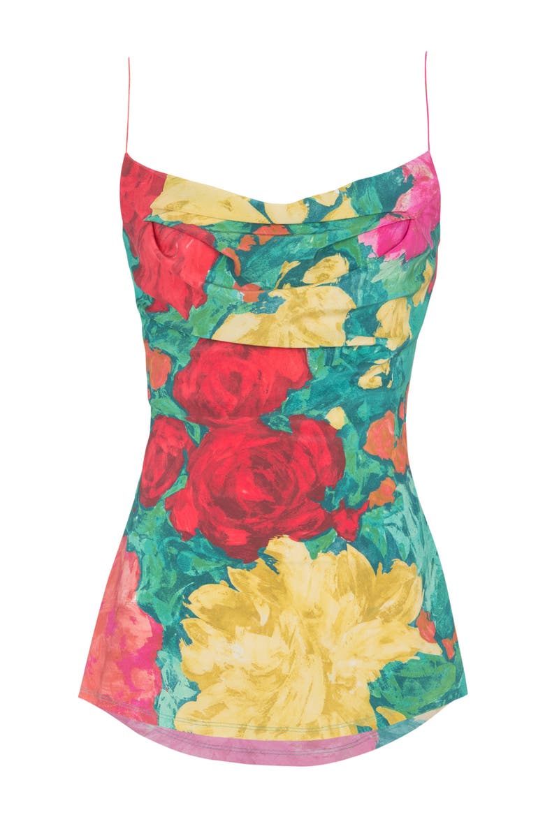 Printed crepe de Chine top with thin straps, Alternate, color, multicolor