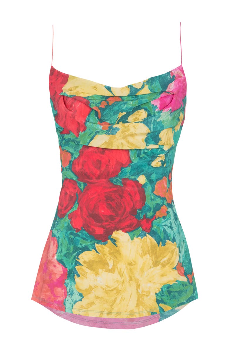 Balmain Printed crepe de Chine top with thin straps, Alternate, color, Multicolor