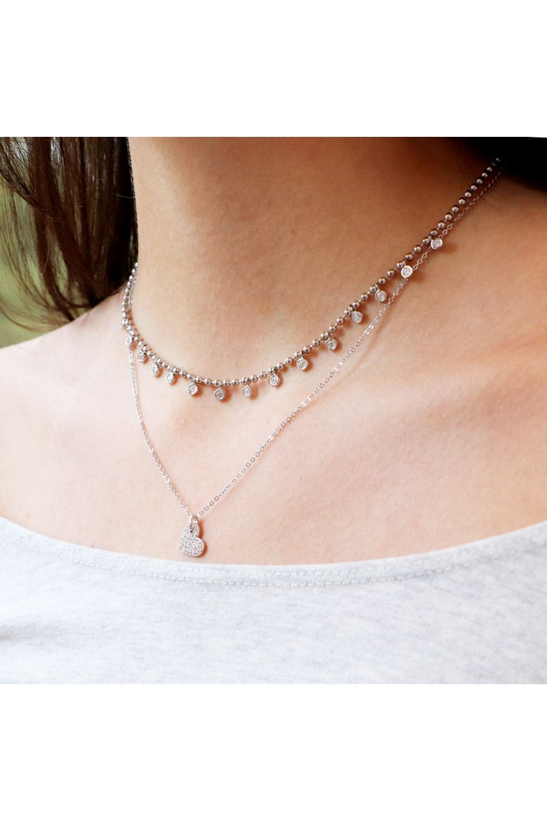 Mini Asymmetrical CZ Heart Necklace, Alternate, color, Sterling Silver