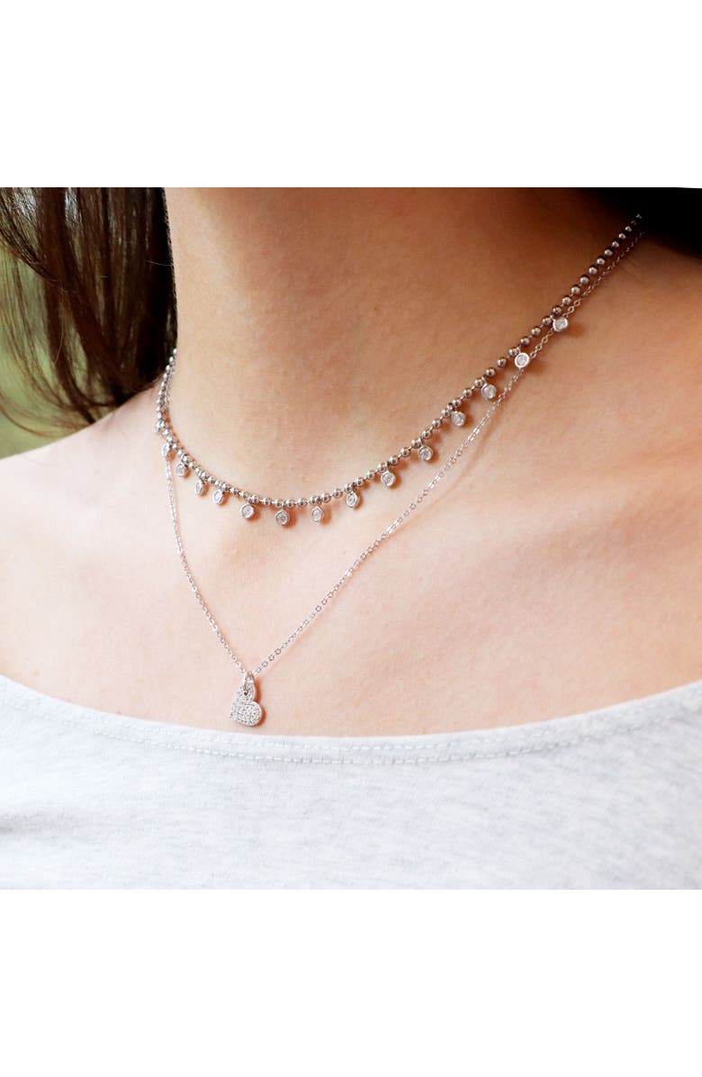 The Lovery Fine Jewelry Mini Asymmetrical CZ Heart Necklace, Alternate, color, Sterling Silver