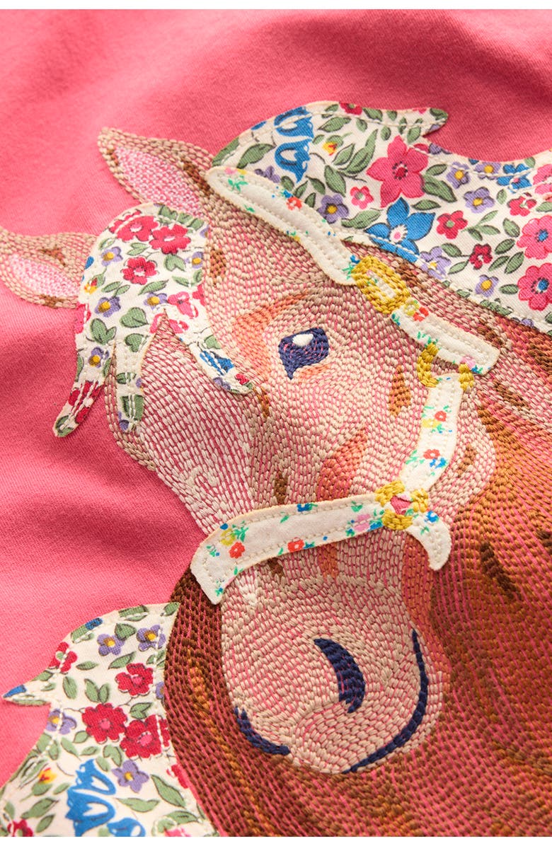 Mini Boden Kids' Long Sleeve Superstitch T-Shirt, Alternate, color, Rose Pink Horses
