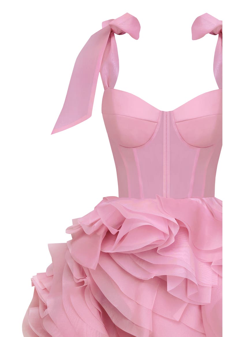 Corset Mini Evening & Special Occasion Dress with Floral Appliques, Alternate, color, Pink