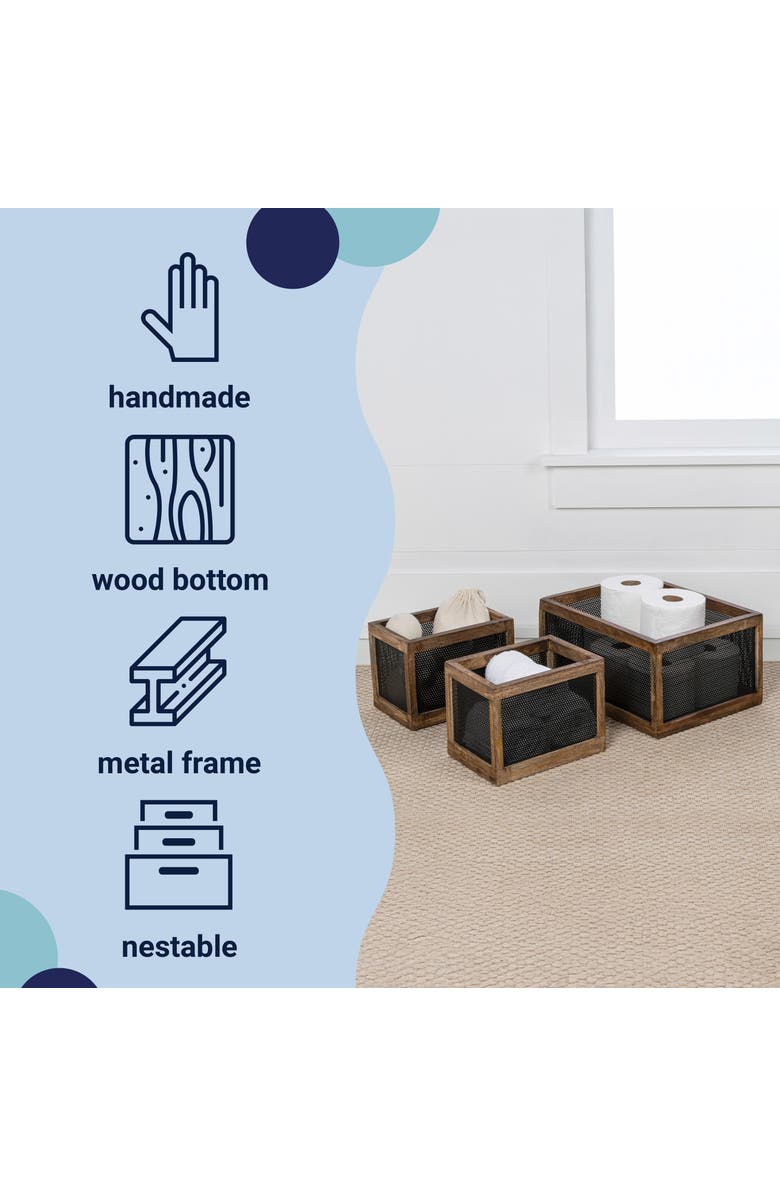 HAPPIMESS Fallon Modern Minimalist Handmade Wooden Metal Nesting Storage Baskets, Alternate, color, Black/Natural