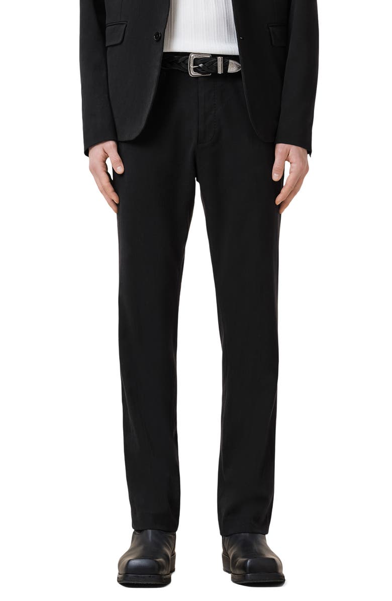 AllSaints Bay Flat Front Cotton Pants, Main, color, Black
