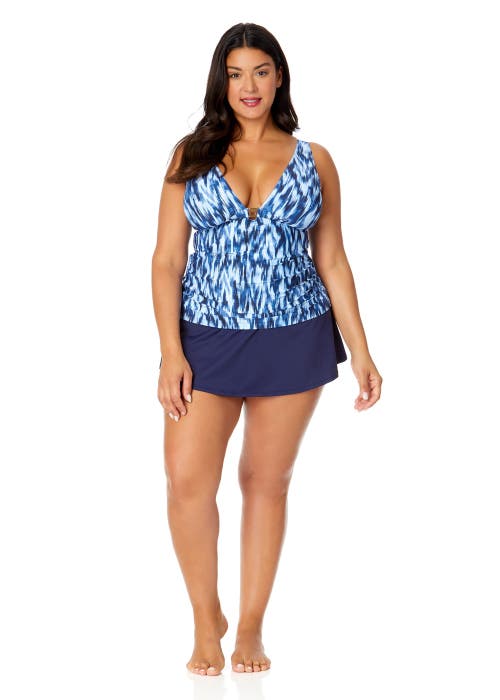 Shop Anne Cole Plus Plus Tie Dye Ikat Ring Plunge Tankini Swim Top