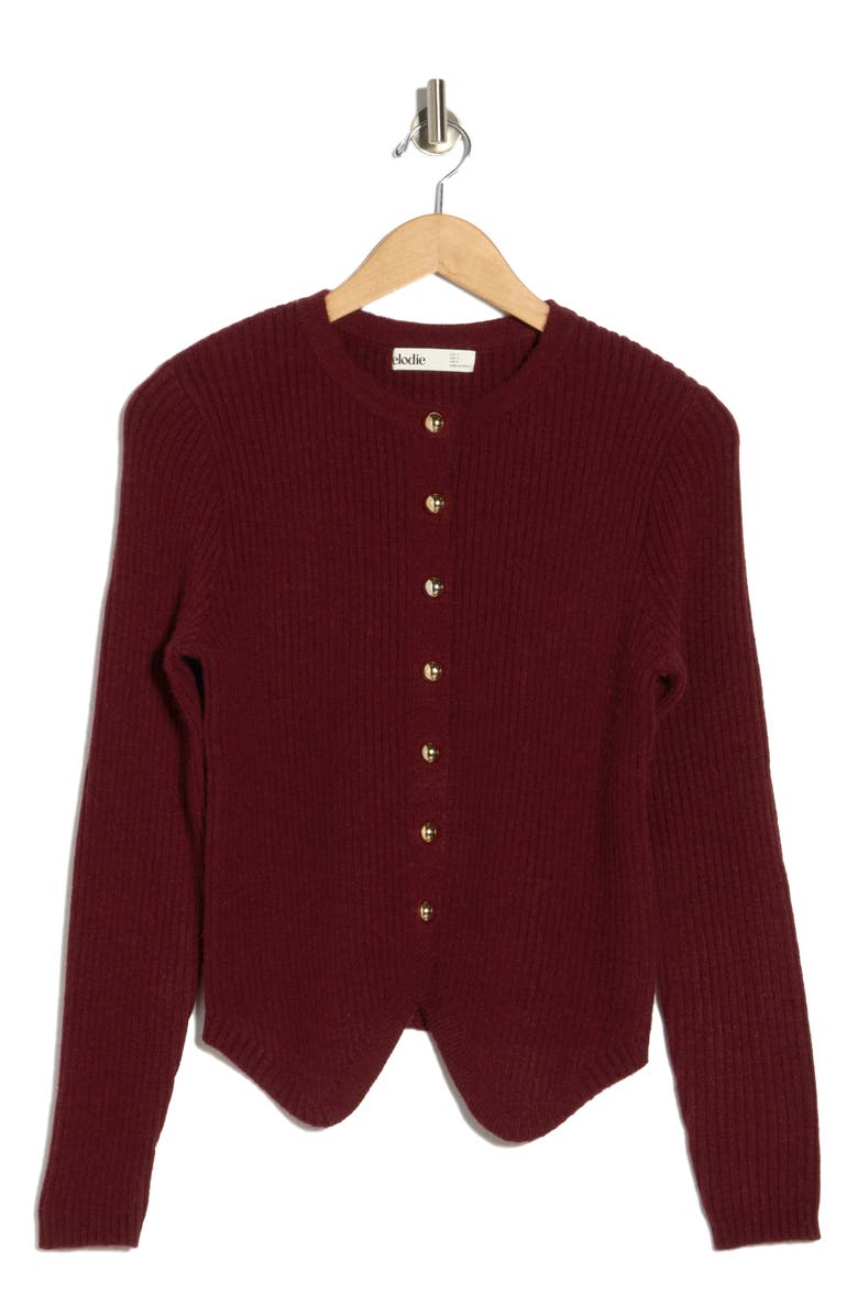 Elodie Cutaway Rib Cardigan, Alternate, color, Burgundy