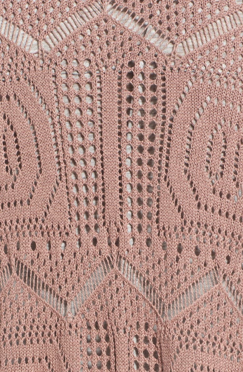 Hinge Open Knit Fringe Long Cardigan, Alternate, color, 