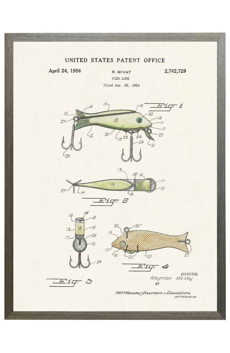 Antique Curiosities Fishing Lure Patent 2 in Black Frame, Main, color, NO COLOR