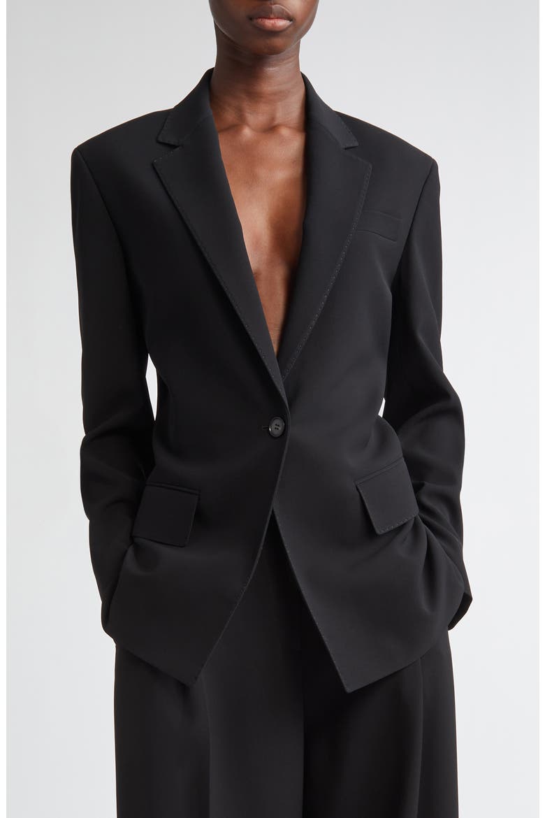 Structured Shoulder Fitted Responsible Finesse Crepe Blazer, Main, color, BLACK