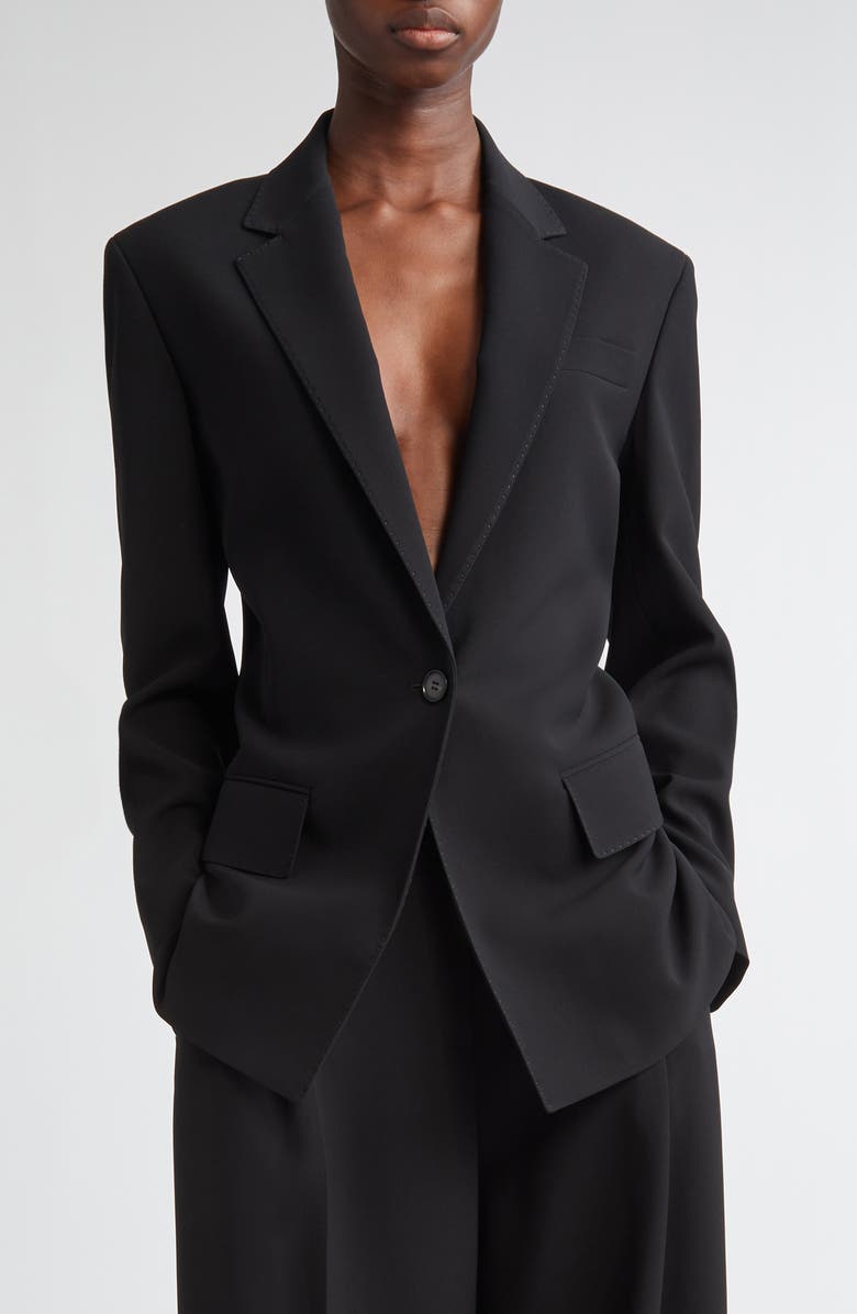 Lafayette 148 New York Structured Shoulder Fitted Responsible Finesse Crepe Blazer, Main, color, Black