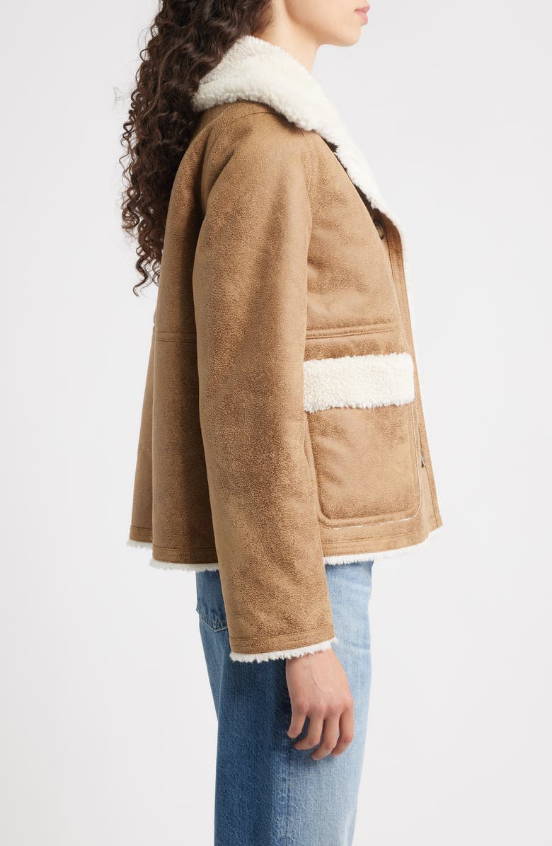 Bernardo Faux Shearling Coat, Alternate, color, Brown Cream