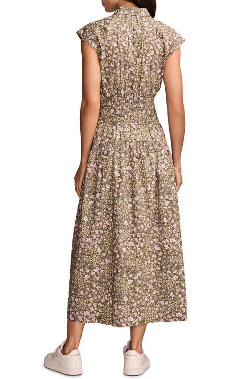 LUCKY BRAND LUCKY BRAND FLORAL SMOCKED WAIST SLEEVELESS MIDI SHIRTDRESS