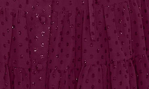 Cece Metallic Clip Dot Long Sleeve Tiered Dress In Purple