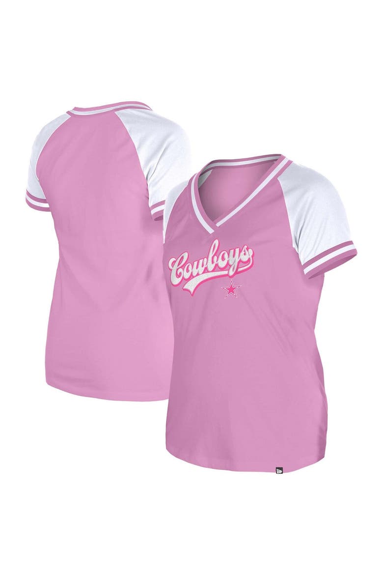 Women's New Era Pink Dallas Cowboys Color Multiplier Raglan V-Neck T-Shirt, Main, color, Pink