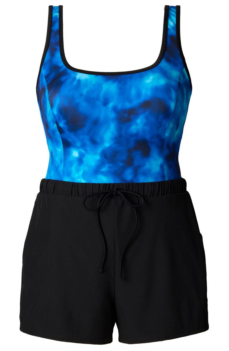 ShapeSolver Sport Binded Scoopneck Runaround Chlorine Resistant One-Piece Swimsuit, Alternate, color, Laguna Waters