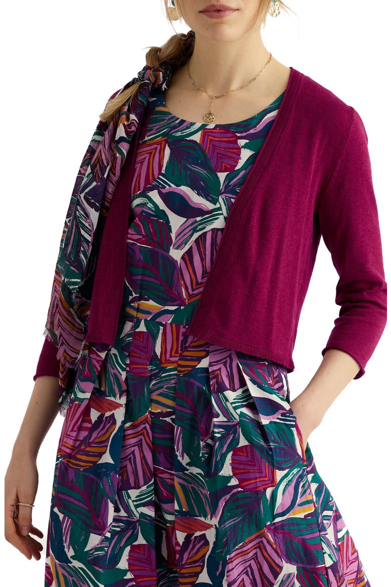 Vanessa Open Front Organic Cotton Crop Cardigan, Main, color, KNIT MELANGE DARK FREESIA