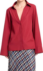 TWP Deep V-Neck Cotton Button-Up Shirt