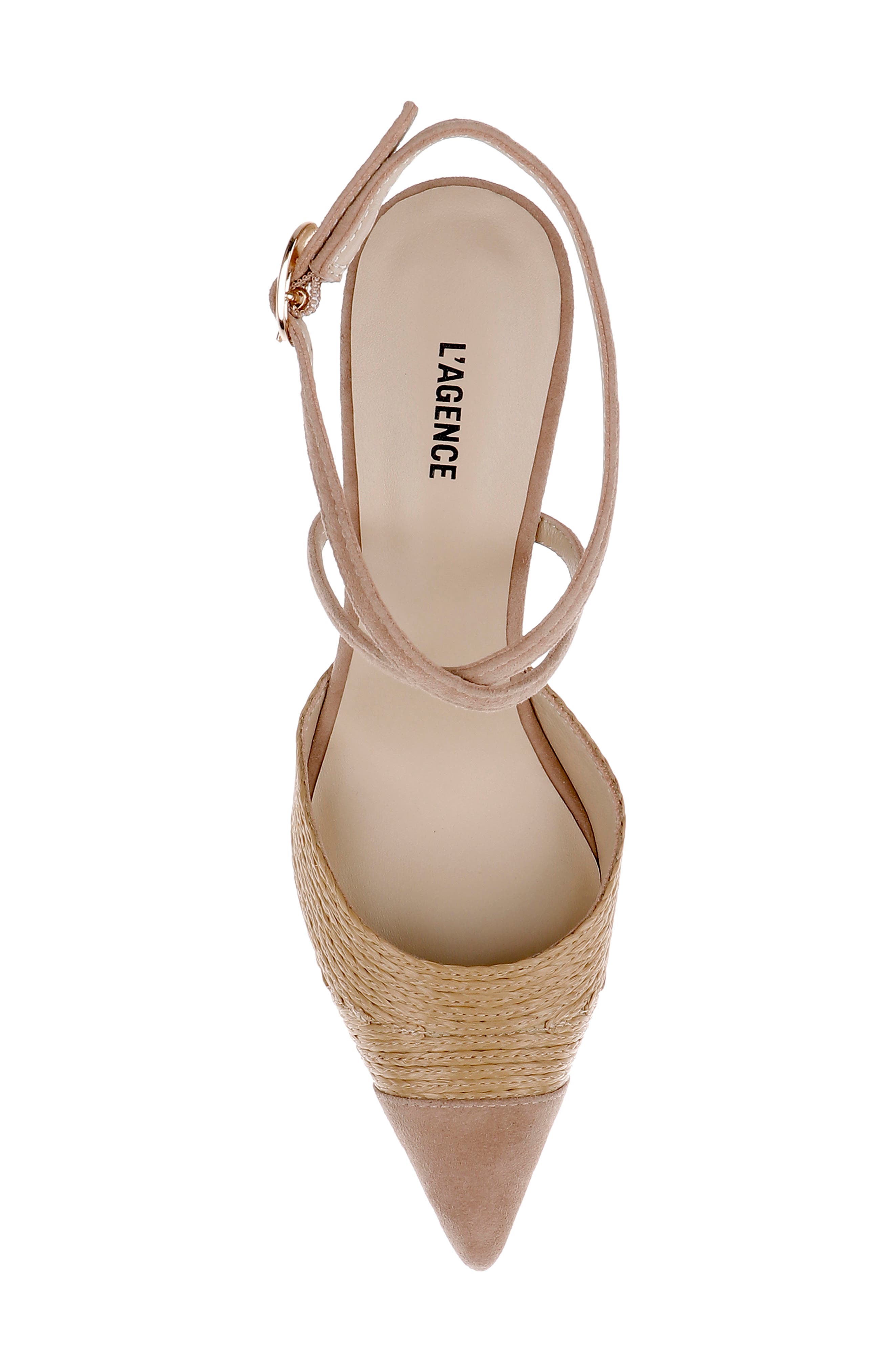 L'AGENCE Moselle Ankle Strap Pointed Cap Toe Pump, Alternate, color, Natural/ Natural