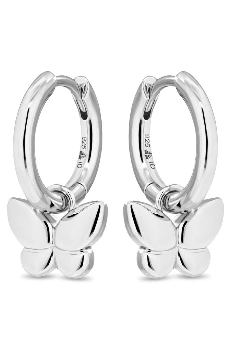 DEVATA Butterfly Hoop Earrings in Rhodium Plated Sterling Silver, Alternate, color, Silver