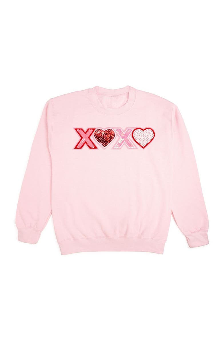 Sweet Wink Hugs And Kisses Sequin Patch Valentine's Day Adult Sweatshirt, Main, color, 