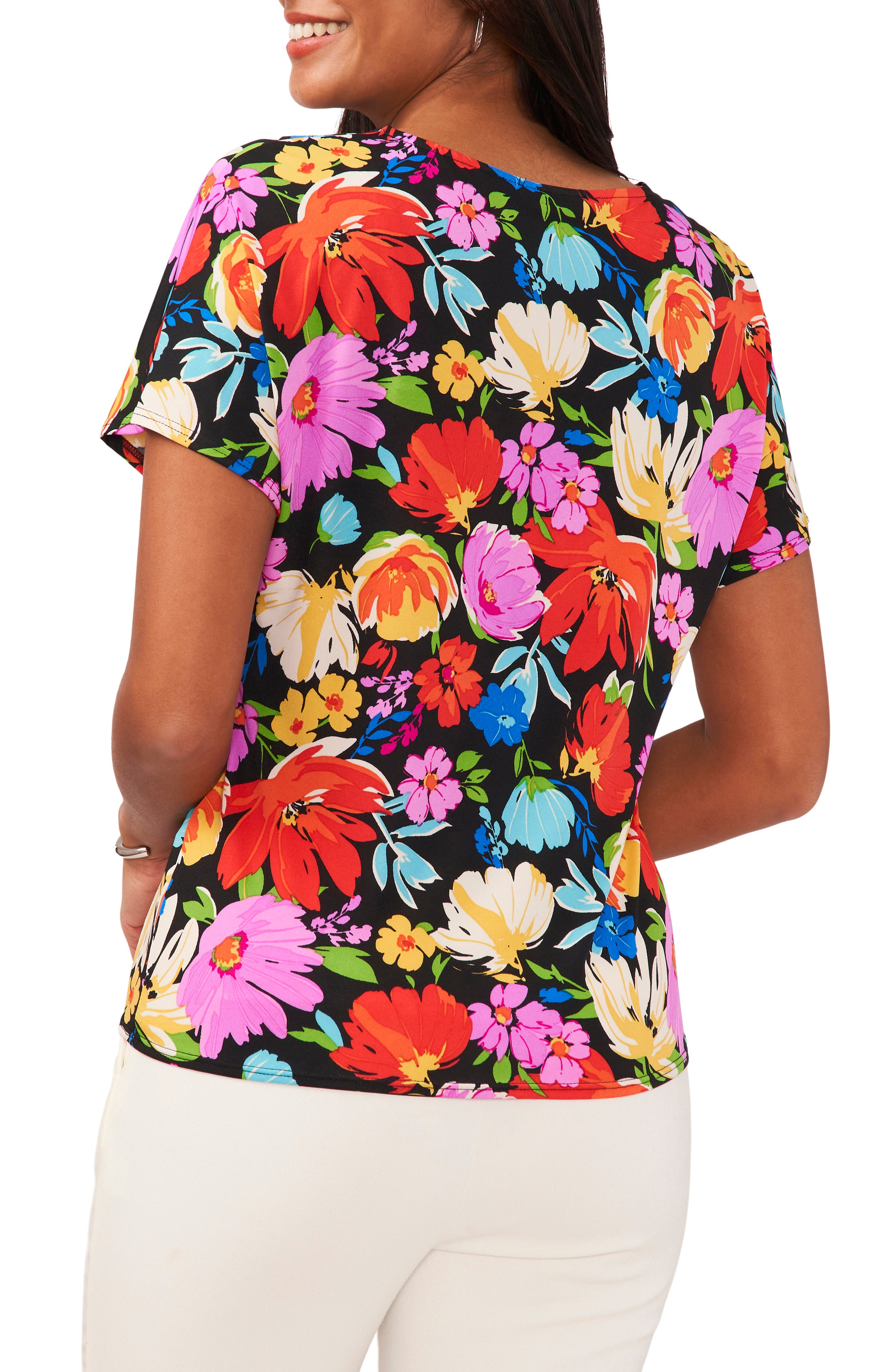 Floral V-Neck Tie Front Top - image 2